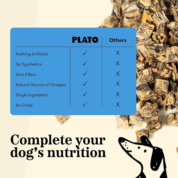Plato Single Ingredient Wild-Caught Cod Skin Sticks Dog Treats, Air-Dried Omega-Rich Skin & Coat Support, 10 oz