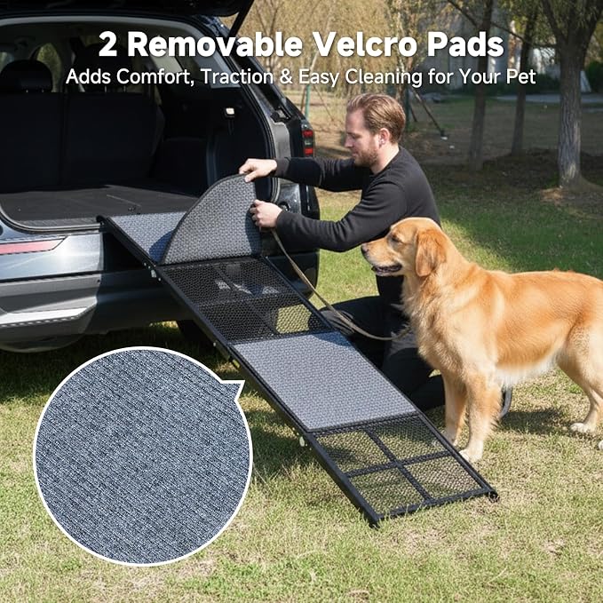 Dog Ramp for Car, 76" x 20" Extra Wide Pet Ramp for Large Dogs, Non-Slip Dog Ramp with 2 Removable Hook & Loop Pads for SUV, Truck & High Vehicles