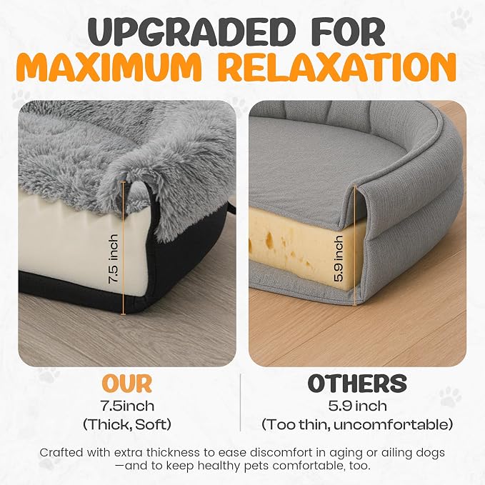 Fluffy Orthopedic Calming Plush Sofa Bed for Dogs &amp; Cats - Small &amp; Medium, 35in, Gray