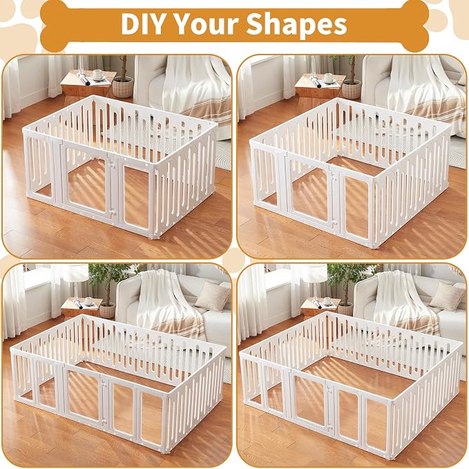 Acrylic Dog Playpen Indoor, Puppy Play Pen DIY Easy Assemble, Flexible Shape Dog Pen with Plastic Fence, Pet Exercise Pin for Small Animals (24''Tall, 19 Panels)