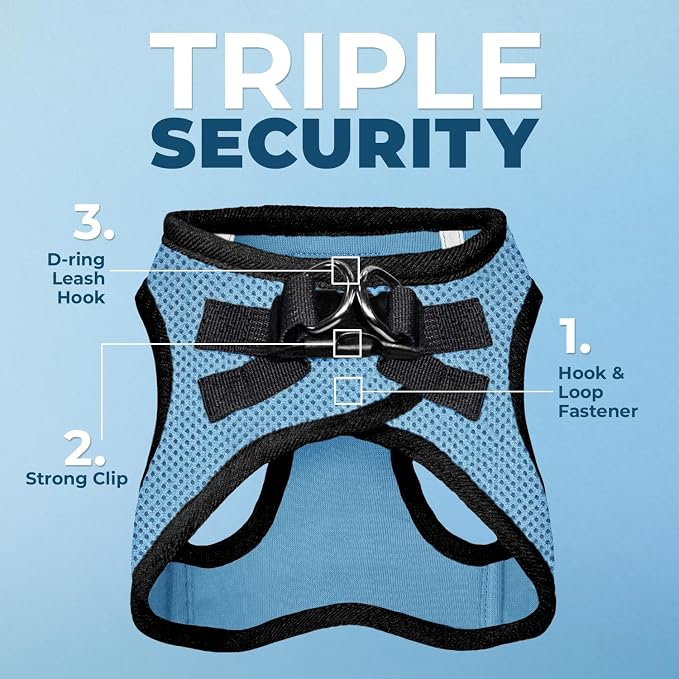 Voyager Step-in Air Dog Vest Harness - Baby Blue/Black Trim, Medium | 16 - 18" in Chest, Reflective Bands, All Weather Breathable Air Mesh, Cats Compatible, Lightweight, Fast Drying
