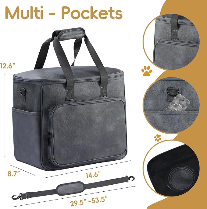 Lasaviin Leather Dog Travel Bag with Food Containers & Bowls