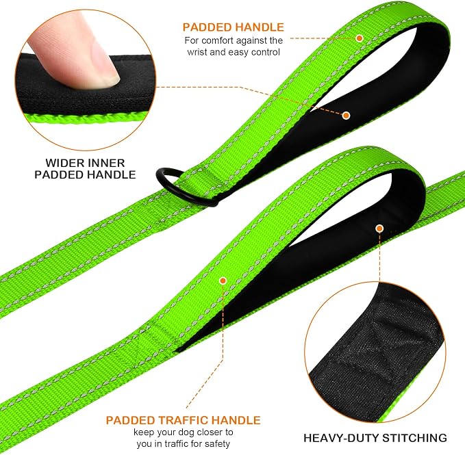 Joytale Dog Leash for Large Dogs that Pull, Double Handle, 4FT, Green | Traffic Handle for Control, Padded Handle Reduces Hand Strain, Reflective Stitching for Night Safety, Strong Nylon Webbing