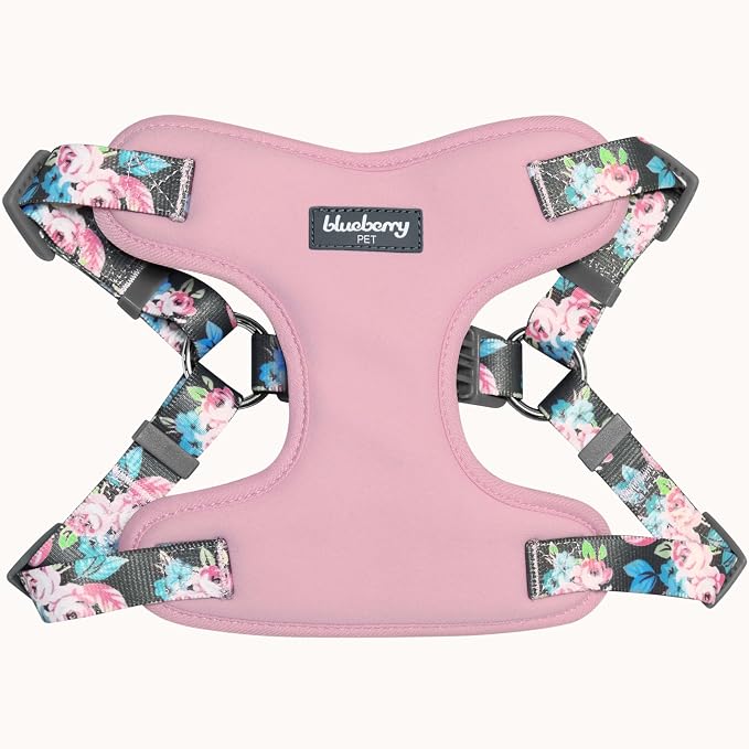 Blueberry Pet Black Pink Floral Mesh Dog Harness Vest, Soft Breathable Adjustable Dog Harness