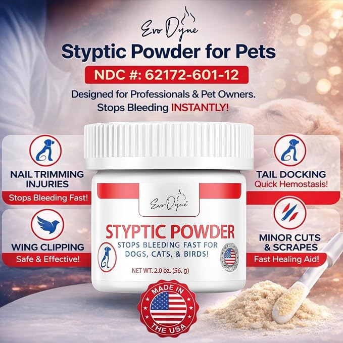 Evo Dyne Styptic Powder 2-Pack 2 oz for Dogs, Cats & Birds
