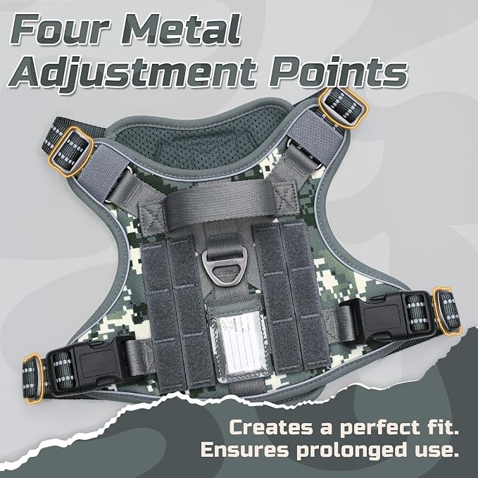 rabbitgoo Tactical Dog Harness for Medium, No Pull Military Service Vest | Molle & Handle, Heavy Duty, Adjustable, Reflective Straps, Easy Control for Training Walking, Grey Camo, Medium