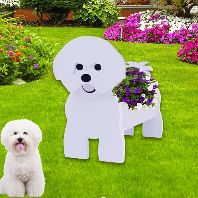 Bichon Frise Dog Planter Pots, Animal Shaped Flower Pot