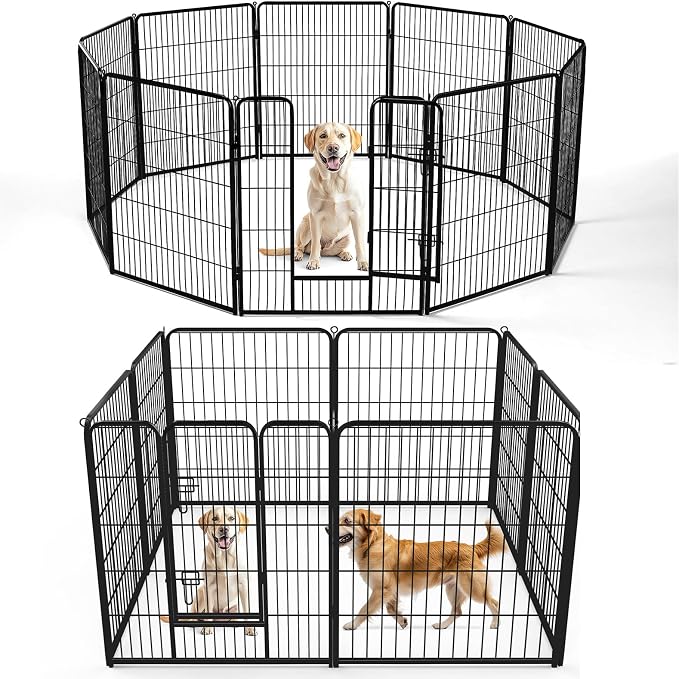 DUMOS Dog Playpen Indoor/Outdoor, Metal, 40in, 8 Panels, Foldable with Door