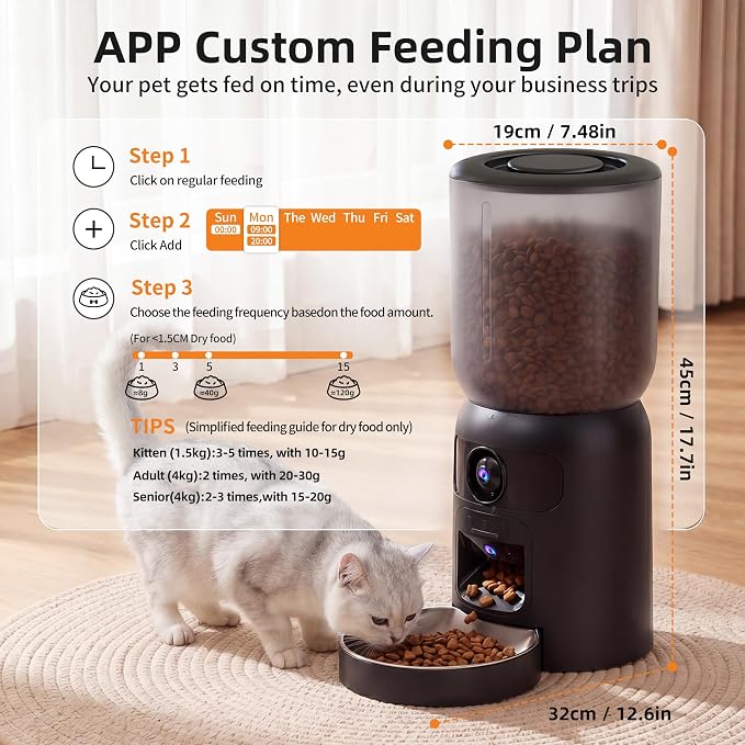 Automatic Cat Feeder with Dual Camera Gifts for Fathers Day, 5G, Stainless Steel