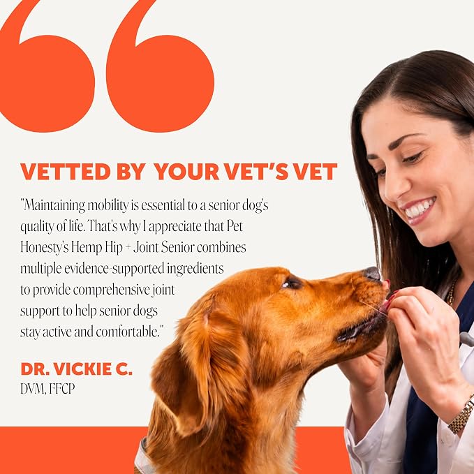 Pet Honesty Vet Recommended Hip and Joint Supplement for Dogs, 90 Count | Advanced strength dog joint supplement with glucosamine chondroitin, chicken, supports mobility, eases stiffness