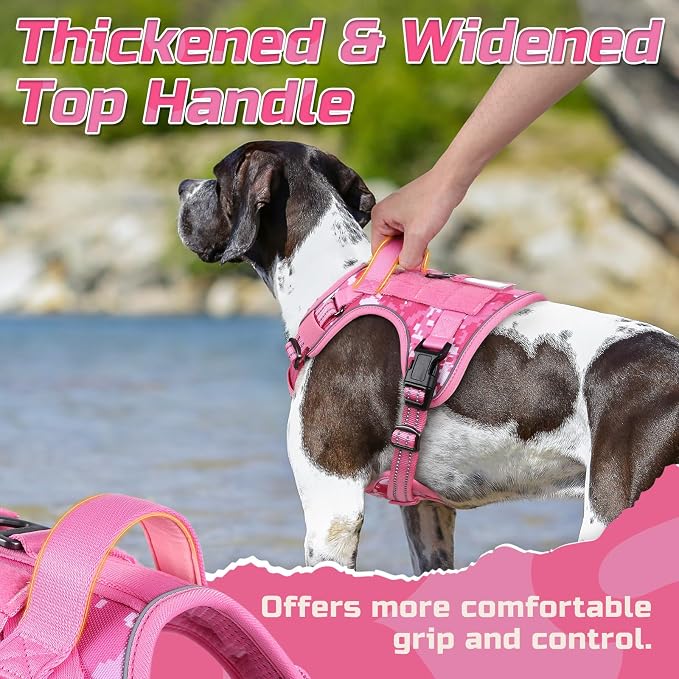 rabbitgoo Tactical Dog Harness for Medium, No Pull Military Service Vest | Molle & Handle, Heavy Duty, Adjustable, Reflective Straps, Easy Control for Training Walking, Pink camo, Medium