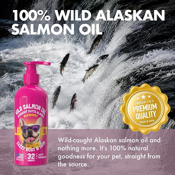 Wild Alaskan Salmon Oil for Dogs & Cats - Pure Fish Omega 3 6 9 Liquid EPA DHA Fatty Acids - Skin & Coat Supplement - Supports Joint Function, Brain, Eye, Immune & Heart Health - Made in USA 8 oz