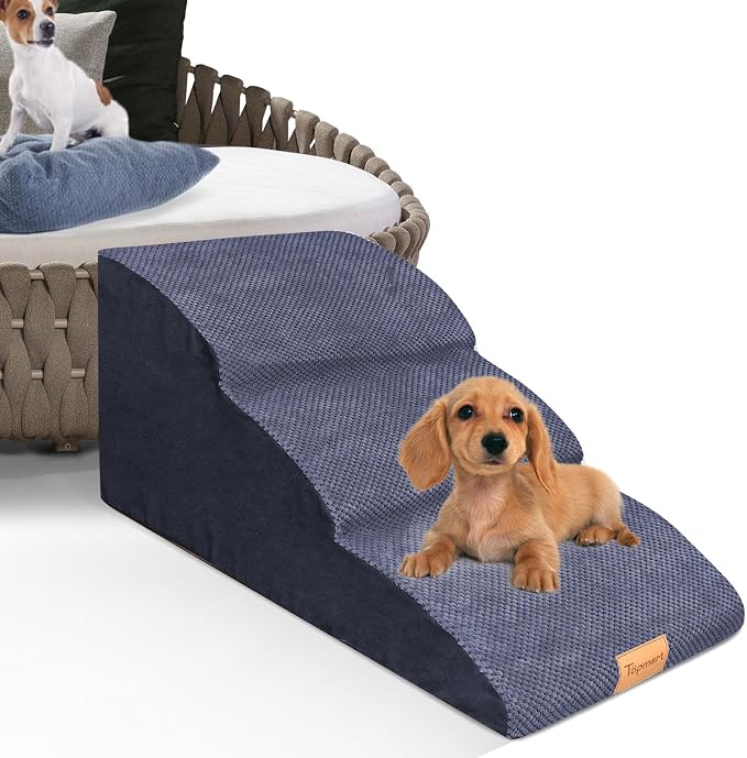 Topmart High Density Extended Foam Dog Ramp&Steps 3 Tiers,15.7" High,Non-Slip Dog Stairs with Removable Cover,Soft Foam Pet Ladder,Best for Injured,Older Cats,Pets with Joint Pain
