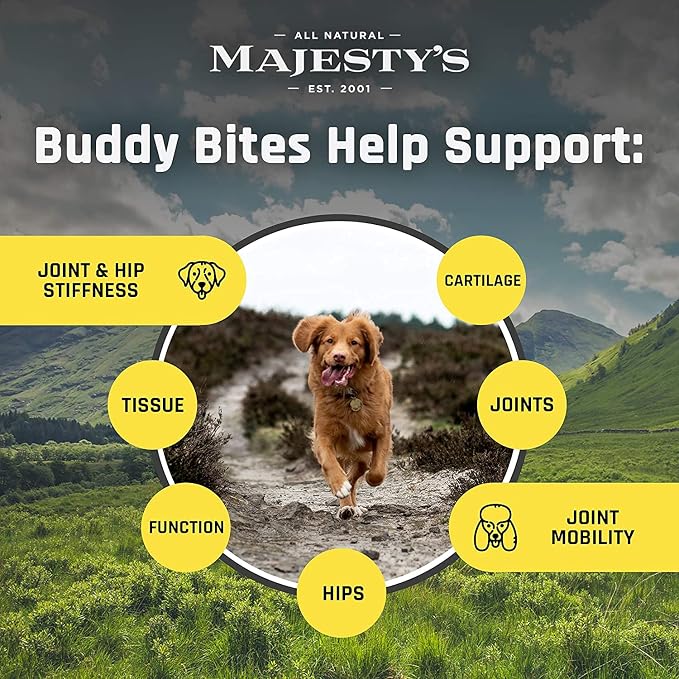 Majesty's Buddy Bites Hip and Joint Wafers for All Dogs - Peanut Butter and Coconut Oil Flavored - Superior Support Supplement- 2 Pack (112 Count Total)
