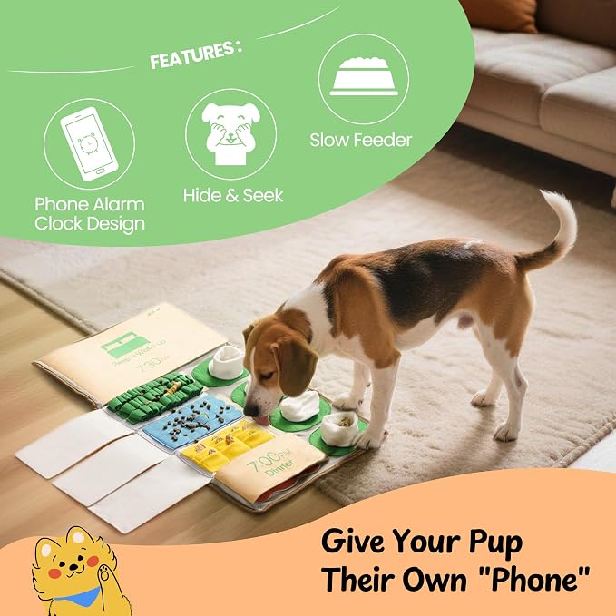 Nocciola Snuffle Mat for Dogs, 28" x 16" Enrichment Puzzle Toy - Phone Alarm Clock Design, Slow Feeder & Mental Stimulation, Perfect for Small, Medium, & Large Dogs, Hide and Seek Dog Toy