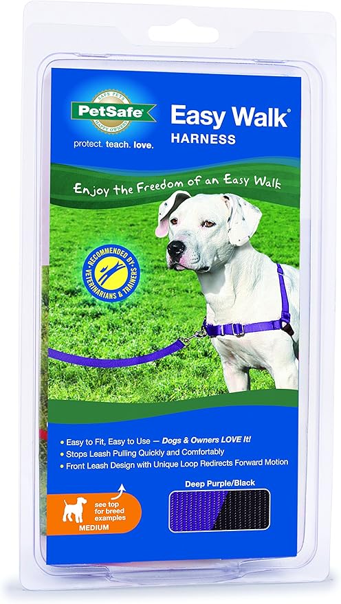 PetSafe Easy Walk Harness for Dogs - Pull-Free Walks - Patented Martingale Loop Design - Front Chest Leash Attachment - Comfort Straps - Breathable Harness Design - Medium, Deep Purple/Black