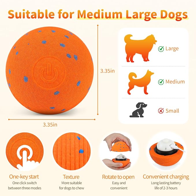 Smart Interactive Dog Toys, Interactive Dog Ball with IPX7 Waterproof, E-TPU Material, Low Noise, Automatic Moving/Bouncing/Rotating for Medium and Large Dogs Indoor & Outdoor Stimulation