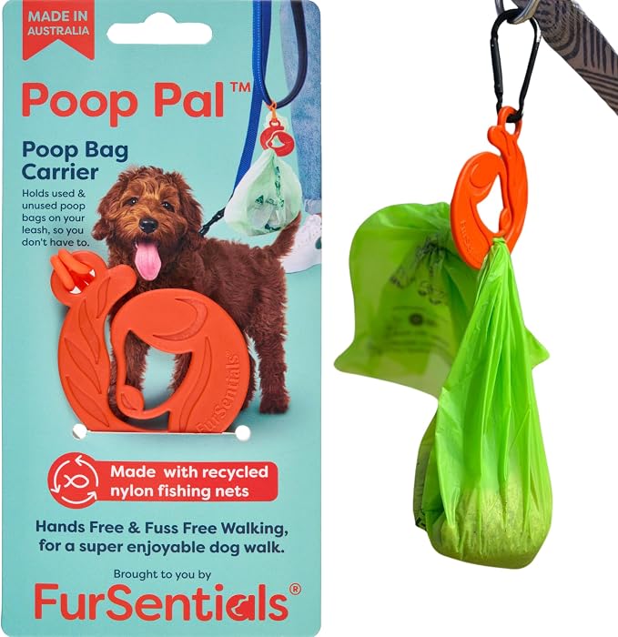 Dog Poop Bag Holder for Leash, Never Hold onto a Stinky Poop Bag Again, Waste Bag Holder for Leash, Dog Walking Accessory, Fits all thickness leash, Backpack, Strollers. Poop Pal, FurSentials (Orange)