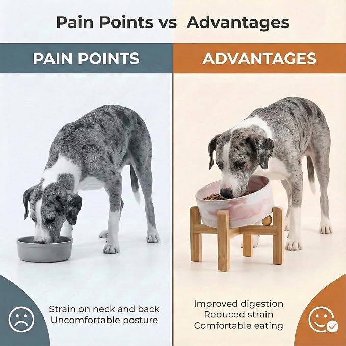 hjn Elevated Ceramic Dog Bowl 15°Slanted Raised Dog Bowl with Bamboo Stand for Small Medium Dogs and Cats, Pet Feeder -7.6-Cup (1800ml)-Marble Pink