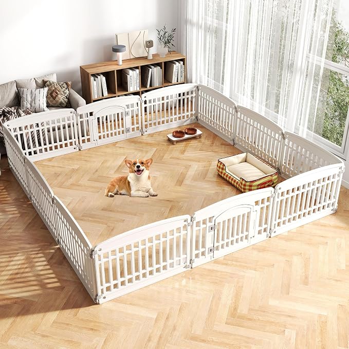PETSITE 12-Panel Plastic Dog Playpen with Door, 24 Inch Tall Shape-Customizable Pet Playpen Indoor Outdoor, Ideal for Small & Medium Dogs and Puppies, Easy to Assemble