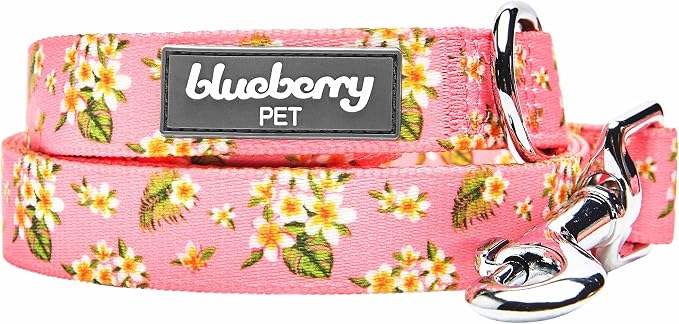 Blueberry Pet Summer Sparkle Dog Leash, Small Size, 5 ft x 5/8", Tropical Flower Baby Pink, Hibiscus Floral Print Pet Leash