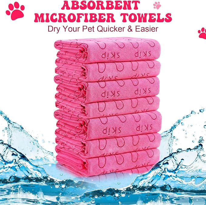Peryiter 8 Pcs Dog Drying Towels Bulk 55'' x 28'' Pet Grooming Absorbent Microfiber Dog Bath Towels Quick Drying Puppy Bathing Towel for Small Medium Large Cats Pets Bathing Grooming(Pink)