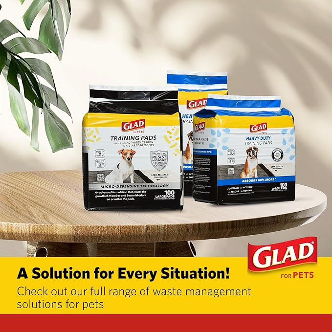Glad for Pets XL Charcoal Training Pads, Activated Carbon Odor Control with Heavy Duty Leak-Resistant Layers, Quick-Dry Quilted Top Surface, Indoor Potty and Crate Liner, 24 x 24 in, 30 Count - 8 Pack