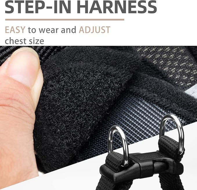 PUPTECK Adjustable Dog Harness Collar and Leash Set Step in No Pull Pet Harness for Small Medium Dogs Puppy and Cats Outdoor Walking Running, Soft Mesh Padded Reflective Vest Harnesses, Solid Black XS