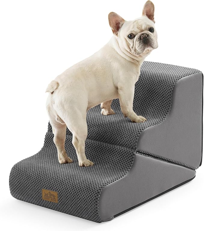 COZY KISS Dog Stairs for Small Dogs, 3-Step 2-in-1 Dog Steps,15.7" H | 3-step dog stairs and ramps for Old Cats, Puppy, Small Dogs,Non-Slip Base,for Couch & Bed, Grey