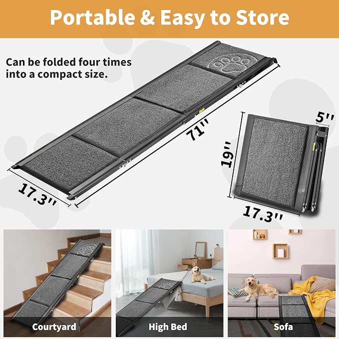 Dog Ramp for Large Dogs, Extra Long 71" & 17.3" Wide Folding Dog Ramp for High SUV & Truck, Portable Non-Slip Pet Ramp for Car, Supports 250 lbs