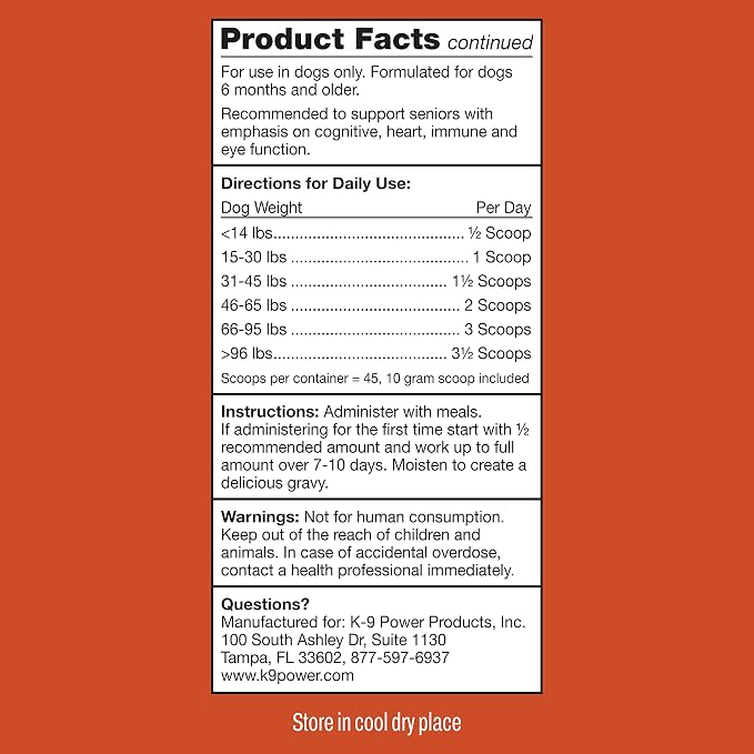 K9Power Young at Heart – Senior Dog Supplement for Longevity & Vitality – Supports Joints, Brain, Heart, Digestion, Skin & Energy – Amino Acids, Vitamins, Minerals, CoQ10, Omega 3s, Turmeric