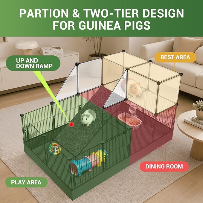 VISCOO Upgraded 28 Panels Guinea Pig Cages, 48" x 24" x 28" DIY Small Animal Playpen with Waterproof Mat, Portable Metal Rabbit Bunny Cage, C&C Cage for Guinea Pigs, Hamsters/Bunny playpen