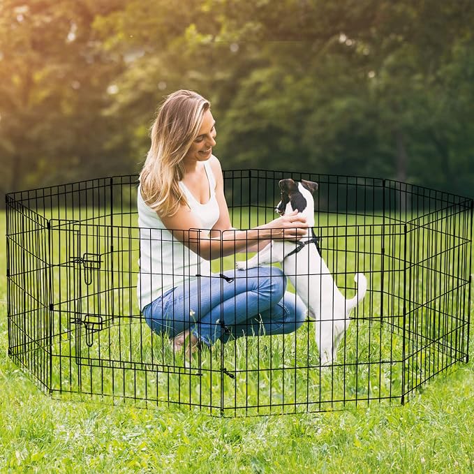 Puppy Pet Playpen 8 Panel 24 Inch Indoor Outdoor Metal Portable Folding Animal Exercise Dog Fence Ideal for Pet Animals Dog Cat Rabbit Breed Puppy (24" x 24" x 8)
