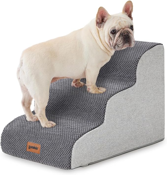 ZOMISIA Pet Stairs for Small Dogs 15.7" H - Dog Stairs for Couch and Bed, 35D Foam Dog Steps Ramp with Non-Slip Bottom Grey, 3 Steps