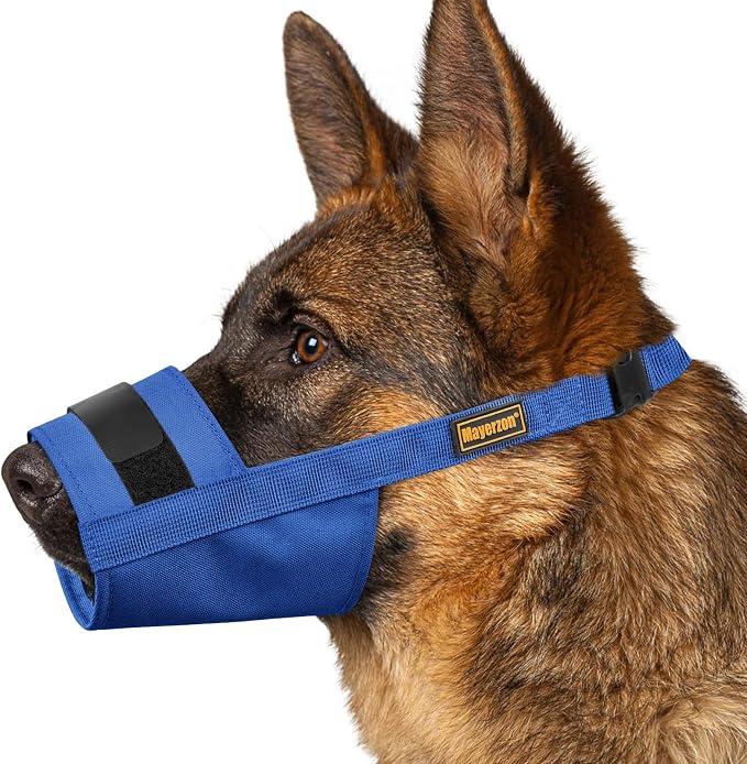 Adjustable Dog Muzzle, Fabric Medium Large Dog Muzzle Anti Biting | Soft & Sturdy, Prevents Fierce Barking Chewing, Grooming Walking Vet Visits Nail Care Use, Allows to Pant & Drink | Blue, L