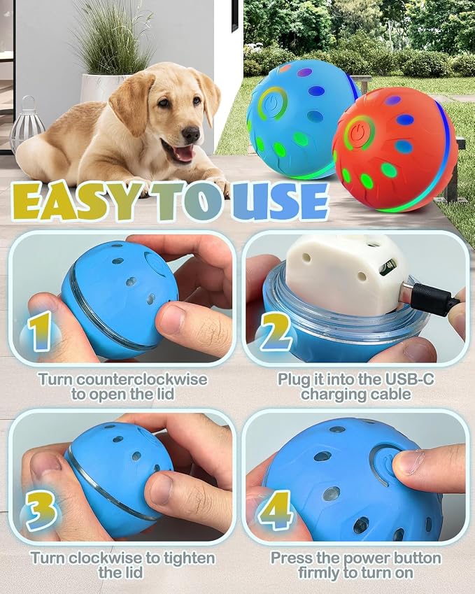 Zoomsnail 2 Pack Interactive Dog Toys with Lights, BPA-Free Automatic Dog Balls, 2 Modes, Rechargeable Waterproof Rolling Dog Ball Toys for Small & Medium Dogs, Interactive Dog Ball Gift Set