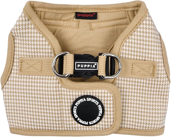 Puppia Amatus Dog Vest Harness B (Step-in) Fashionable Houndstooth Pattern Spring Summer Harness for Small and Medium Dogs, Beige, Large