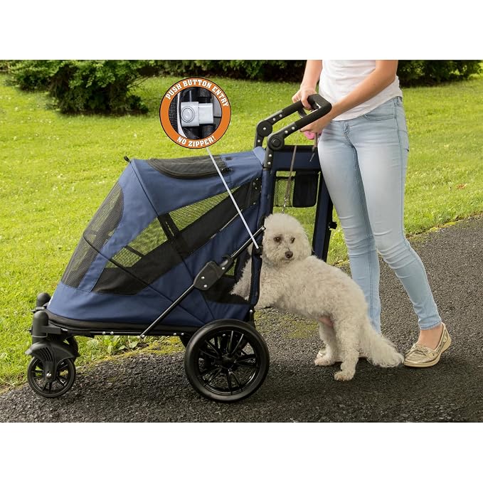 Pet Gear No-Zip Excursion Pet Stroller - Navy, Dual Entry