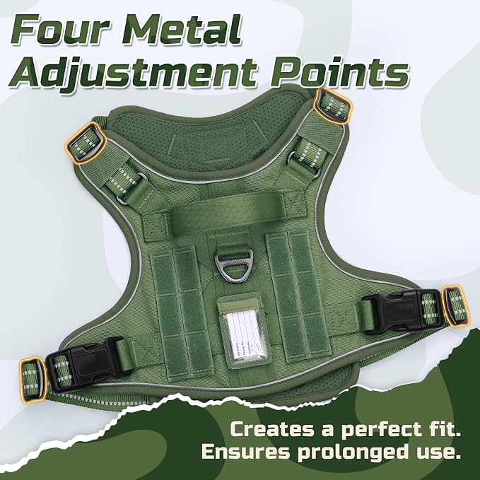 rabbitgoo Tactical Dog Harness for X-Large, No Pull Military Service Vest | Molle & Handle, Heavy Duty, Adjustable, Reflective Straps, Easy Control for Training Walking, Green, X-Large