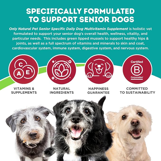 Only Natural Pet Senior Ultimate Daily Canine Vitamin Supplement for Dogs Complete Holistic Health Support - Made in USA, 5.3 oz Turkey Flavored Powder