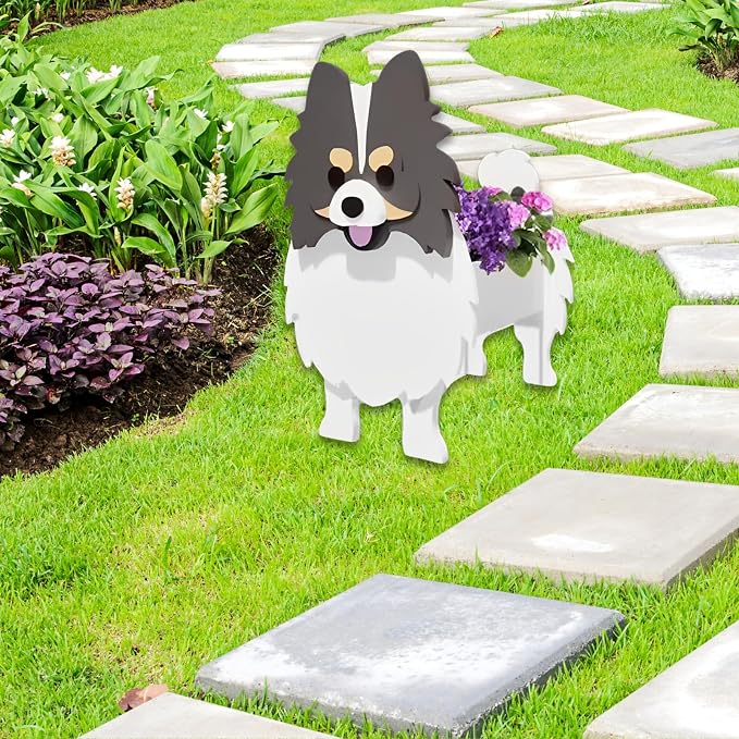 Grey and White Pomeranian Dog Planter, Animal Shaped Flower Pot