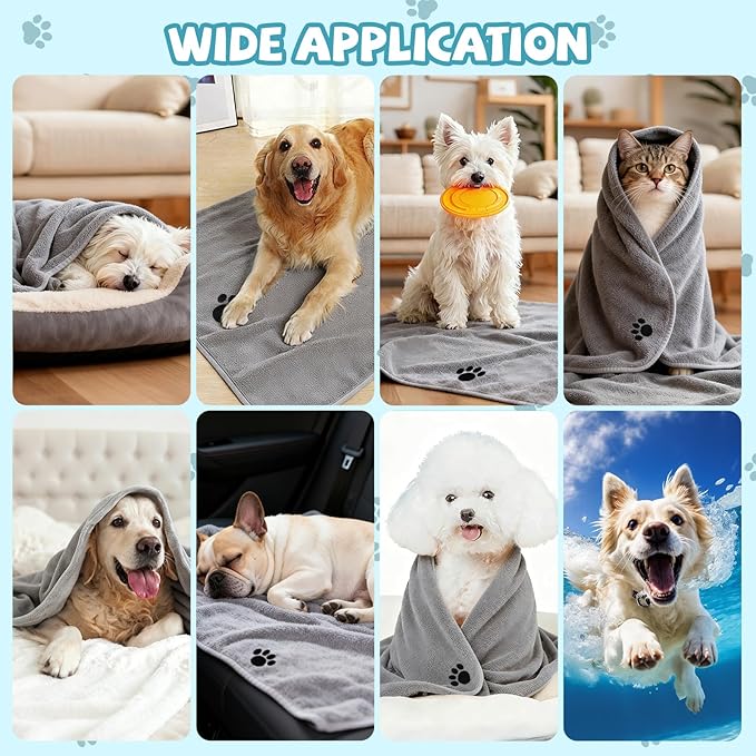 Puomue Microfiber Dog Towels for Drying Dogs, Super Absorbent and Soft Pet Grooming Towel, 40 Inch X 23.6 Inch, Perfect Dog Shower & Bath Supplies for Large, Medium or Small Dogs, Grey