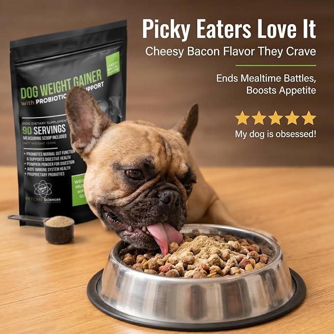 Dog Weight Gainer with Probiotic Gut Support - Weight Gain Supplements for Dogs - Canine and Dog Muscle Builder - 90 Servings - Made in The USA