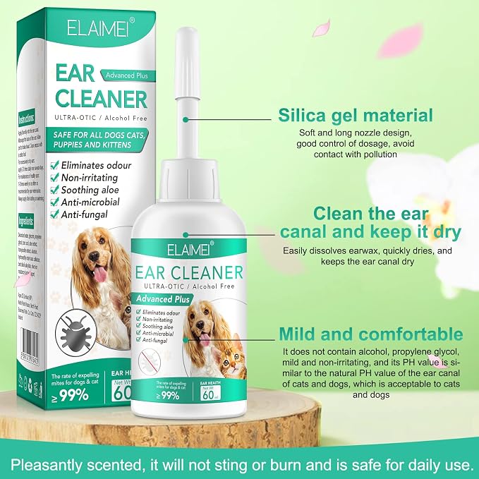 Ear Cleaner for Dogs, Ear Infection Treatment, 60ml
