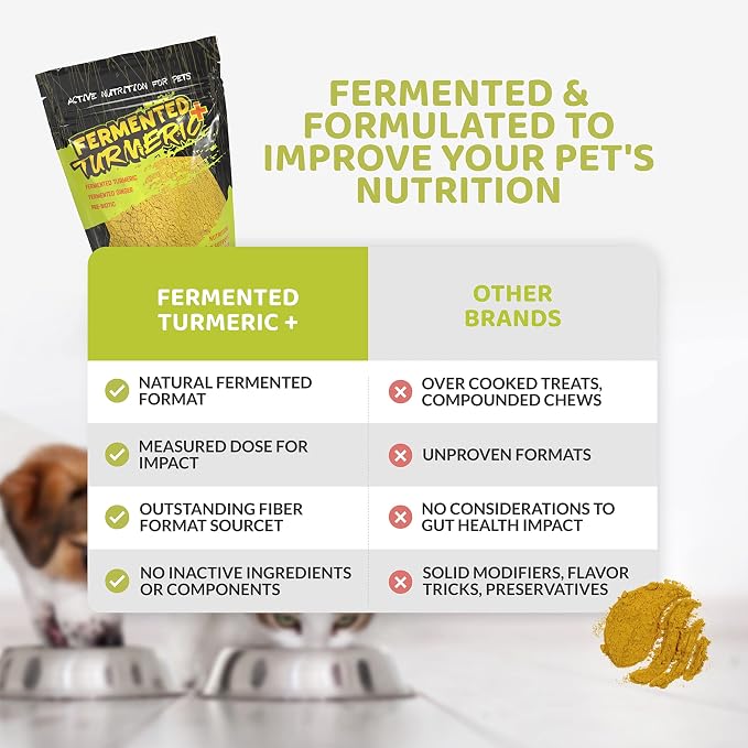 ROGUE PET SCIENCE Turmeric Plus for Dogs - Tasty Powdered Ginger & Fermented Turmeric Dog Food Topper - Supports Joint Inflammation, Allergies, Gut and Digestion - Helps Reduce Swelling(5.25 oz)