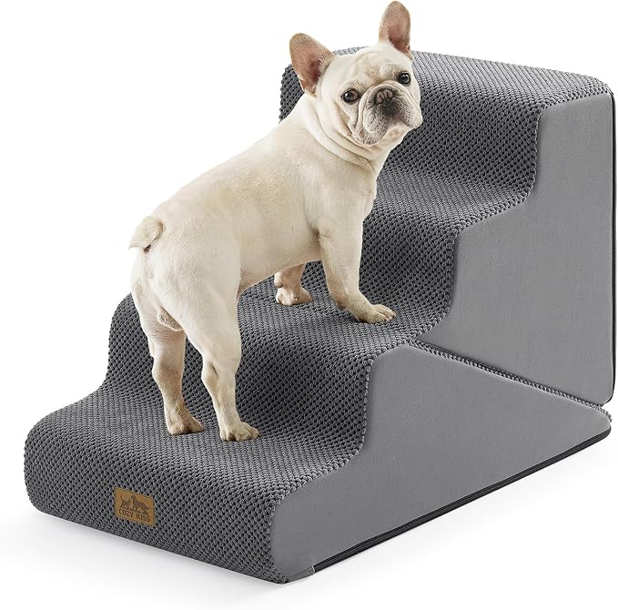COZY KISS Dog Stairs for Small Dogs, 4-Step 2-in-1 Dog Steps,19.7" H | 4-step dog stairs and ramps,Non-Slip Base,for Couch & Bed, Dark Grey