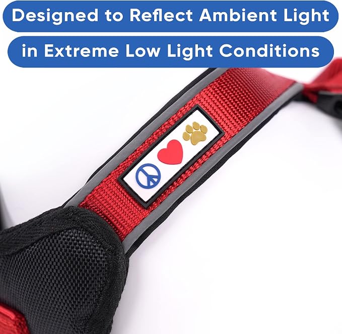 Pawtitas Reflective Padded Dog Harness for Large Dogs – Adjustable Step-in Vest | Fits Chest 27–33 in | No Pull Personalized Training Harness | L | Red