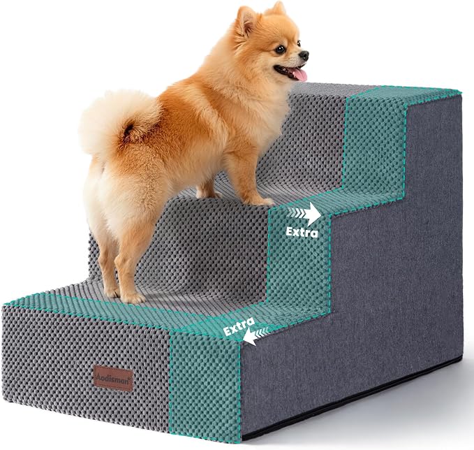 Aodisman Dog Stairs for Small Dogs, 3-Step Wider Pet Stairs for Couch and Beds, Non-Slip Dog Steps for Old Cats, Puppy, Small Medium Dogs,15.7" H,Grey
