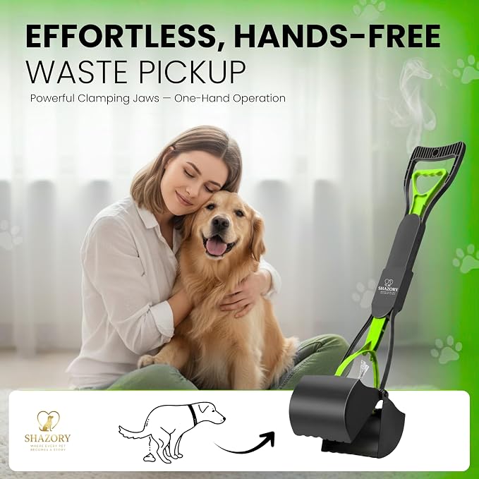 SHAZORY Pooper Scooper for Dogs & Cats – Long Handle, Heavy-Duty Design with Bag Dispenser, Poop Scooper for Large Dogs, Dog Poop Scoop for Yard, Portable for Pet Parents & Dog Walkers (32")