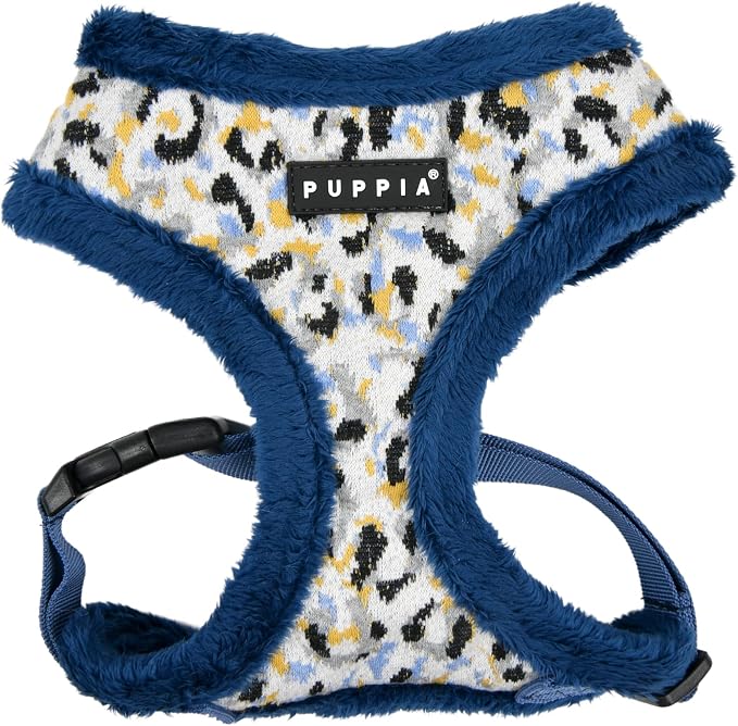 Puppia Huxley Dog Harness Over-The-Head Warm Winter Leopard Pattern Adjustable Chest for Small and Medium Dog, Blue, Medium